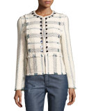 Abbot Embellished Striped Tweed Jacket, Celeste/Verde