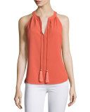 Layla Sleeveless Split-Neck Top, Orange