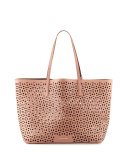 Daily Perforated Leather Tote Bag, Twig/Wine
