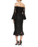 Botanical Off-the-Shoulder Lace Cocktail Dress
