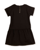 Milano Short-Sleeve Smocked Jersey Dress, Black, Size 2-5