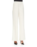 Stretch-Knit Wide-Leg Pants, White 