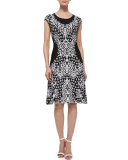 Flower Placed Twirl Dress, Black/White