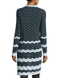 Long Cotton-Blend Zigzag Cardigan, Black