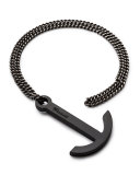 Men's Anchor Silver Chain Bracelet, Black