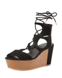 Cady Lace-Up Platform Wedge Sandal, Black