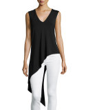 Sleeveless Asymmetric V-Neck Top, Black