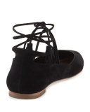 Penelop Suede Ankle-Wrap Flat, Black