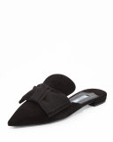 Suede Bow Mule Flat, Black (Nero)