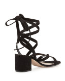 Strappy Suede Ankle-Wrap Sandal, Black