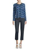 Floral Lace-Print Wool/Silk Tank, Midnight