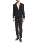 Zander Coated Stretch-Knit Track Pants, Black