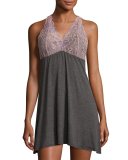 Lace-Back Tank Lounge Dress/Chemise, Charcoal/Rose