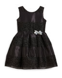 Sleeveless Jacquard Striped Party Dress, Black, Size 4-6