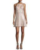Cutout Fit-&-Flare Bandage Dress, Rose Gold Foil