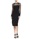 Long-Sleeve Embroidered Jersey Cocktail Dress