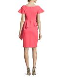 Short-Sleeve Asymmetric Peplum Cocktail Dress, Pink