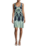 Fringe-Bottom Knit Dress, Indigo Combo