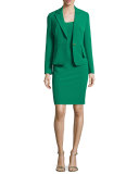 Structured Stretch Crepe Sheath Dress w/ Jacket, New Emerald