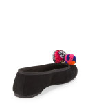 Bo Pompom Suede Ballerina Flat, Black