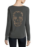 Long-Sleeve Henley Skull Tee, Carbon