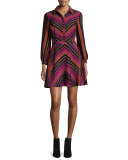 Chrissie Chevron-Stripe Shirtdress, Counterpointe Rubiate