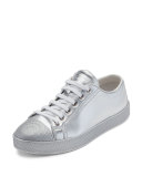 Leather Cap-Toe Low-Top Sneaker, Silver