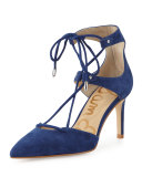 Taylor Suede Lace-Up Pump, Royal Blue