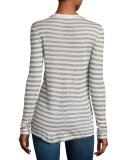 Long-Sleeve Striped Jersey Tee, Oatmeal/Gray