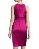 Sleeveless Paneled Satin Cocktail Dress, Berry