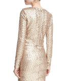 Lebell Sequined Long-Sleeve Crop Top, Light Pink