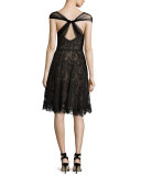 Lace Cross-Back Cocktail Dress, Noir