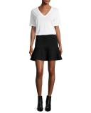 Ponte Flounce Mini Skirt, Darkest Black