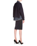 Side-Zip Ribbed Cropped Sweater, Navy