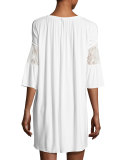 Jersey Lace-Inset Caftan/Chemise, White