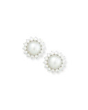 South Sea Pearl & Diamond Flower Button Clip Earrings
