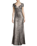 Colette Woodgrain Foil Bandage Gown, Gunmetal Combo
