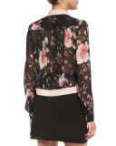 Amalia Floral-Print Long-Sleeve Cropped Blouse, Multi Colors