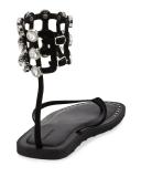 Aubrey Crystal Caged Thong Sandal, Black