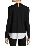 Miriah Embellished-Collar Shirt-Detail Jumper, Black