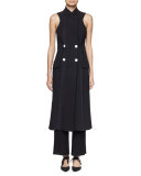 Pleated Wide-Leg Suiting Pants, Black