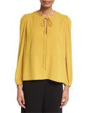 Tie-Neck Crepe Blouse, Marigold