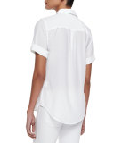 Short-Sleeve Slim Signature Silk Blouse, Bright White