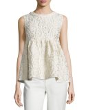 Sleeveless Matelasse Empire Top, Ivory