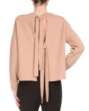 Long-Sleeve Open-Back Sweater, Camel/Off White