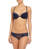 Feathers Front-Close Racerback Lace Bra, Midnight