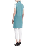 Shawl-Collar Long Vest, Blue Steel
