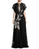 Aurora Floral Lace Gown, Jet