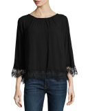 Schanelle Lace-Trim Top, Black