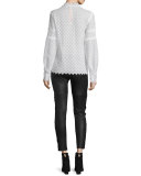 Amia Long-Sleeve Lace Top, Ecru